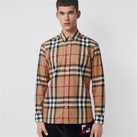 burberry check cotton flannel shirt camel large by burberry|burberry signatures for men.